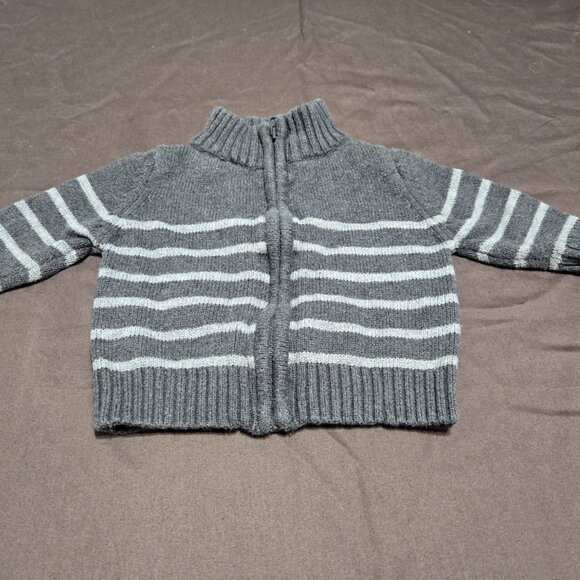 Knit Long Sleeve Sweater Stripe Design Collar Zip Up OshKosh 3 Month 100% Cotton - Picture 1 of 4